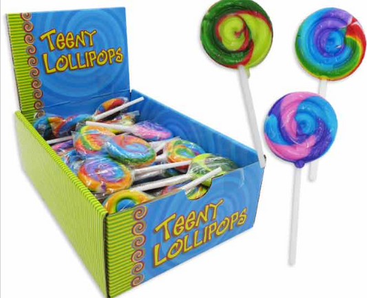TEENY LOLLIPOPS DISPLAY ASST-RAINBOW-CHRY & BLU RAS & WTRMLN