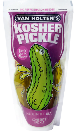 VAN HOLTENS JUMBO PICKLE IN A POUCH IN DISPLAY - KOSHER