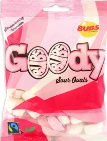 UBS GODIS STRAWBERRY W/ VANILLA SOUR OVALS PEG BAG